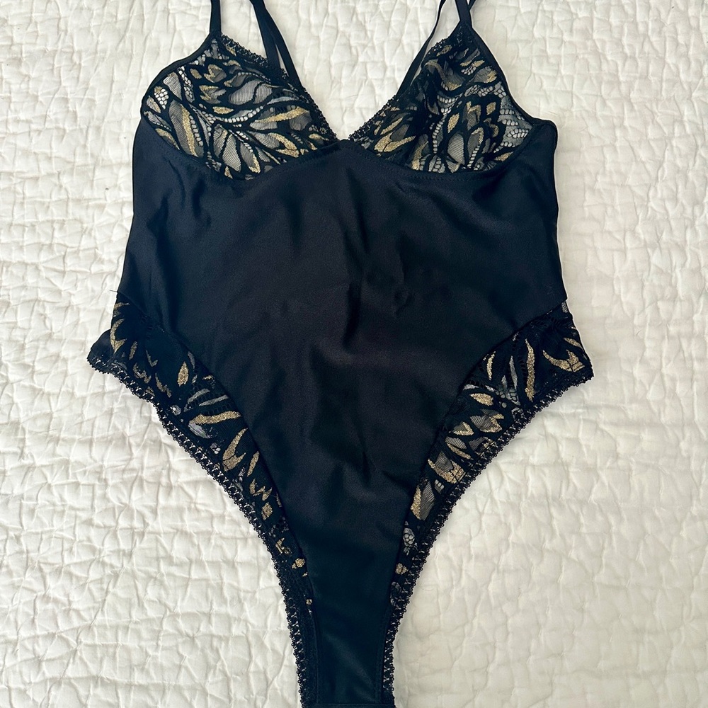 The Bradshaw Collection Maia powersuit. Black Lace Bodysuit
